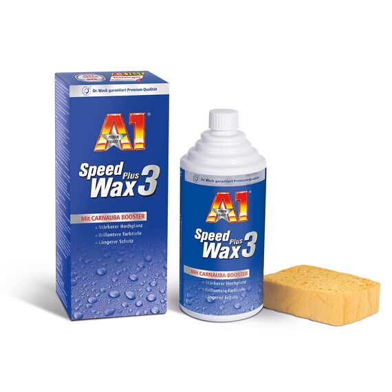Dr. Wack – A1 Speed Wax Plus 3, 500 ml inkl. Spezialschwamm I Premium Auto-Wachs mit Carnauba I Langanhaltender Schutz & Glanz I Für alle Lacke geeignet I Hochwertige Autopflege – Made in Germany