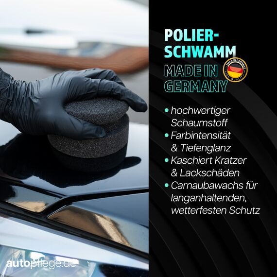 Auto Politur Set | Sonax Polish & Wax Color Schwarz 500ml Autopolitur + Polierschwamm + Poliertuch | Polierpaste für dunkle Metalliclacke zur Entfernung kleiner Kratzer | Polierset
