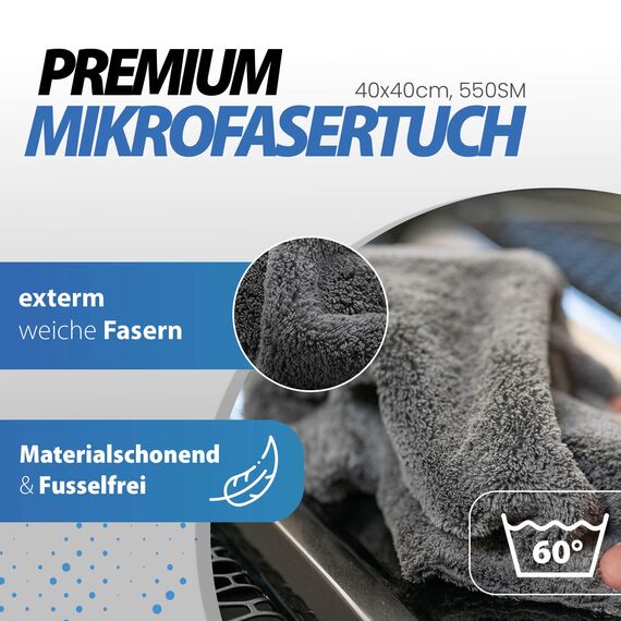 detailmate Handpolitur Auto Set - Menzerna Medium Cut Politur One-Step-Polish 3 in 1, 250ml + Made in Germany Polierschwamm + ultraflausch Mikrofaser Poliertuch 550GSM + 1 Schutzhandschuh
