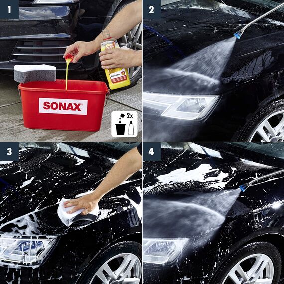 SONAX Wasch+Wax (1 Liter) gründliche Schmutzentfernung und dauerhafter Schutzfilm aus natürlichen Carnauba-Wachs | Art-Nr. 03133410 (Packung mit 2)