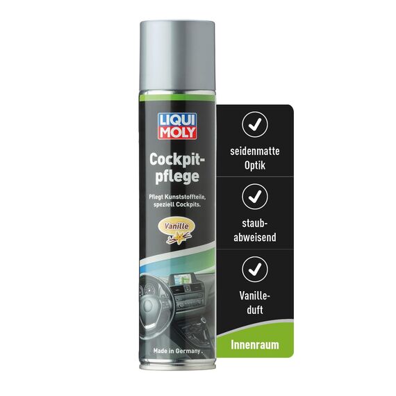 LIQUI MOLY Cockpitspray Cockpitpflege Vanille, Art.-Nr. 1598 I 300 ml Auto Innenraum-Pflege & Reinigung für Kunststoffteile I Regenerierend, auffrischend & antistatisch I Seidenmatte Dashboard Pflege