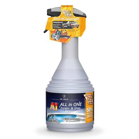 DR. WACK A1 ALL in ONE Innen- & Glasreiniger 750 ml (50% mehr Inhalt gratis) - Limited Edition - Auto Innenraum Reiniger - für Glas, Kunststoff, Polster, Leder & Lacke - Hochwertige Autopflege