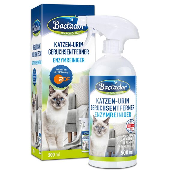 Bactador Enzymreiniger Katzenurin Spray 500ml - Katzenurin Entferner, Mikrobiologischer Geruchsneutralisierer, Katzentoiletten Geruchsentferner, Porentiefe Reinigung in der Tierumgebung