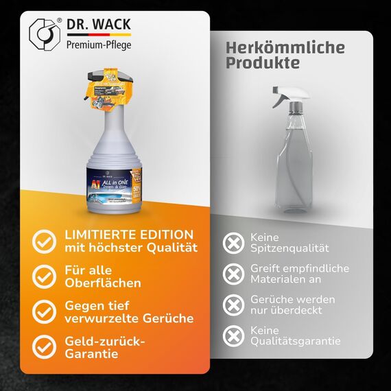 DR. WACK A1 ALL in ONE Innen- & Glasreiniger 750 ml (50% mehr Inhalt gratis) - Limited Edition - Auto Innenraum Reiniger - für Glas, Kunststoff, Polster, Leder & Lacke - Hochwertige Autopflege