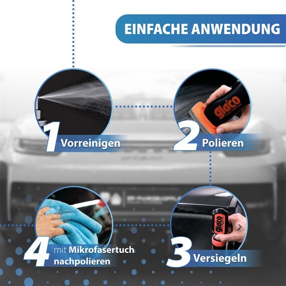 Detailmate Auto Scheiben Politur & Versiegelung Set: Soft99 Ultra Glaco Glasversiegelung 70ml + Glasreiniger + 2x Glas Mikrofasertuch + Poliertuch - Scheibenversieglung Lotuseffekt bis zu 12 Monate
