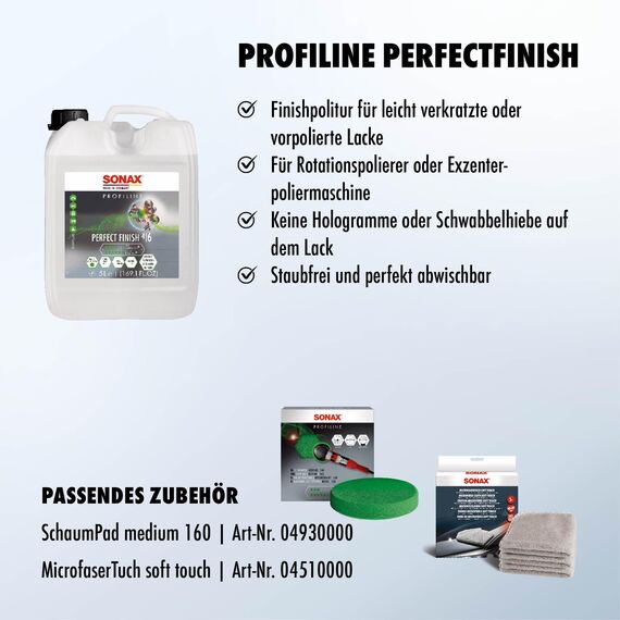 SONAX PROFILINE PerfectFinish (5 Liter) Finishpolitur zum 1-stufigen Polieren von lokal ausgeschliffenen Lackschäden wie Staubeinschlüssen oder Läufern, Art-Nr. 02245000