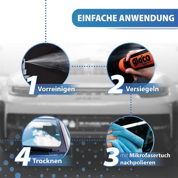 Scheibenversiegelung Set für Auto und Dusche - Lotuseffekt: Soft99 Ultra Glaco Glasversiegelung 70ml + Autoscheiben Glasreiniger 100ml + Glas Mikrofasertuch + flauschiges Poliertuch