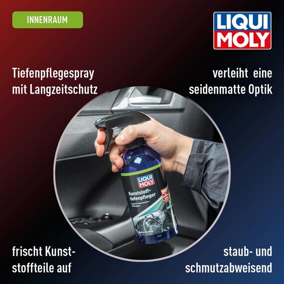 LIQUI MOLY Kunststofftiefenpfleger, Art.-Nr. 1536 I 500 ml Kunststoffpflege Spray für den Auto-Innenraum I Pflegt & dringt tief ins Material ein I Kunststoff Auffrischer für seidenmatten Glanz