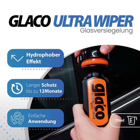 detailmate Autoscheiben Reinigung & Versiegelung Bundle: Soft99 Glaco de Cleaner Glasreiniger 400ml + Soft99 Ultra Glaco Glasversiegelung 70ml + 2x detailmate Waffeltuch + Poliertuch