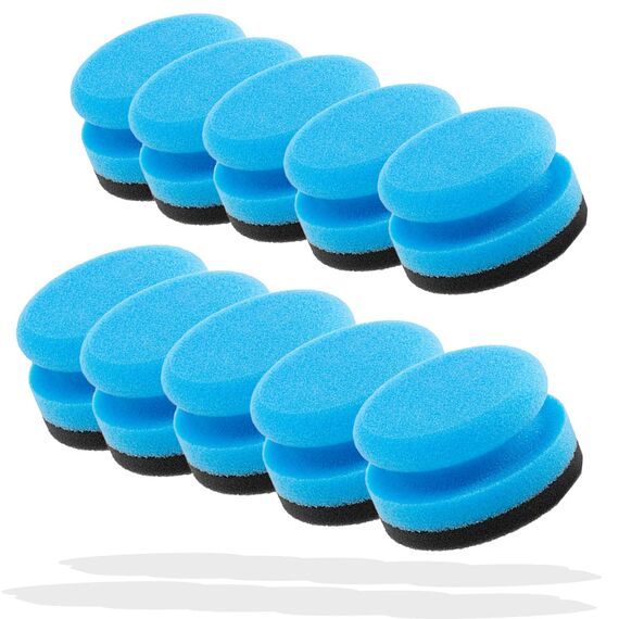 detailmate Autopflege - Made in Germany - 10er Pack Polierschwamm aus Premium Schaumstoff für Handpolitur/Wachse/Applikator für Pflegeprodukte auf Kunststoff, Reifen, etc. (Medium/Soft- Ø90mm)