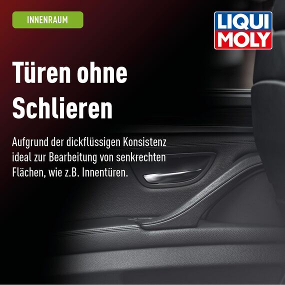 LIQUI MOLY Kunststofftiefenpflegerlotion, Art.-Nr. 1537 I 250 ml dickflüssige Kunststoffpflege für senkrechte Stellen im Auto-Innenraum I Pflegt und frischt Kunststoff auf I Seidenmatter Glanz