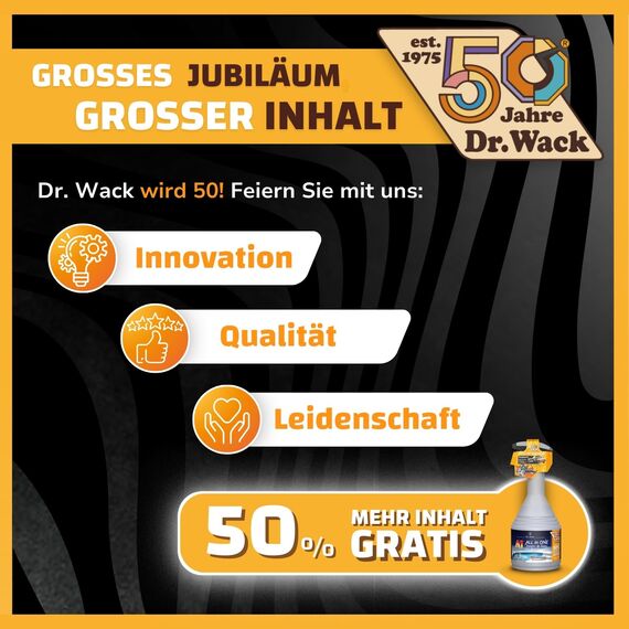 DR. WACK A1 ALL in ONE Innen- & Glasreiniger 750 ml (50% mehr Inhalt gratis) - Limited Edition - Auto Innenraum Reiniger - für Glas, Kunststoff, Polster, Leder & Lacke - Hochwertige Autopflege