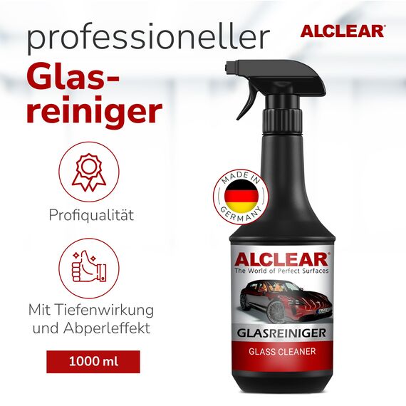 ALCLEAR 721GR Glasreiniger Auto 1000 ml, mit Abperleffekt, für Scheiben innen & außen, Windschutzscheibe, Rückspiegel, Kunststoff, Chrom, streifenfrei, Kindersicherung, Autopflege