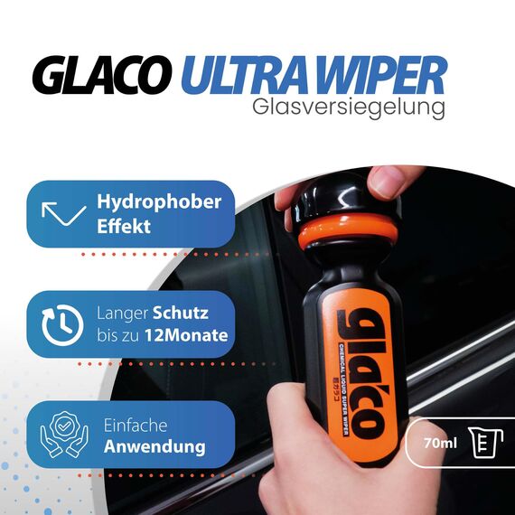 Scheibenversiegelung Set für Auto und Dusche - Lotuseffekt: Soft99 Ultra Glaco Glasversiegelung 70ml + Autoscheiben Glasreiniger 100ml + Glas Mikrofasertuch + flauschiges Poliertuch