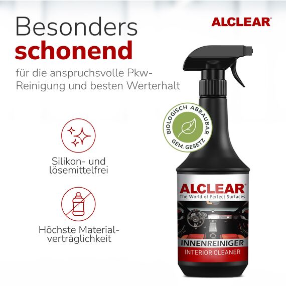 ALCLEAR 721IR Innenreiniger Spray, Auto Innenraum Reiniger für Cockpit, Polster, Kunstleder & Display, reinigt schonend, geruchsneutral, für Fahrzeugpflege & Aufbereitung – Made in Germany
