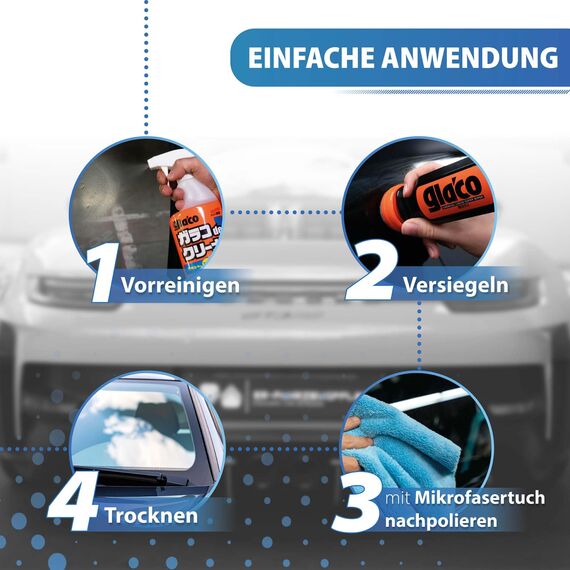detailmate Autoscheiben Reinigung & Versiegelung Bundle: Soft99 Glaco de Cleaner Glasreiniger 400ml + Soft99 Ultra Glaco Glasversiegelung 70ml + 2x detailmate Waffeltuch + Poliertuch