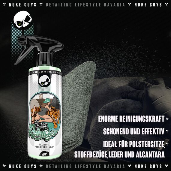 Nuke Guys Auto Reinigungsset Innenraum | Innenraumreiniger + Glasreiniger + 1x Fenstertuch + Auto Duft + Cockpit Tücher Glänzend + 1x Detailing Pinsel + 1x Mikrofasertuch | Autopflege Set