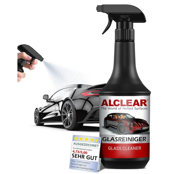 ALCLEAR 721GR Glasreiniger Auto 1000 ml, mit Abperleffekt, für Scheiben innen & außen, Windschutzscheibe, Rückspiegel, Kunststoff, Chrom, streifenfrei, Kindersicherung, Autopflege