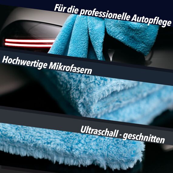 detailmate Polierset Autopflege Bundle - 2X Handpolierschwamm - blau, Ø 130x50mm - Polierpad Applikator für Hand Politur, Wachs, Pflege & Versiegelung - Made in Germany + Mikrofaser Poliertuch