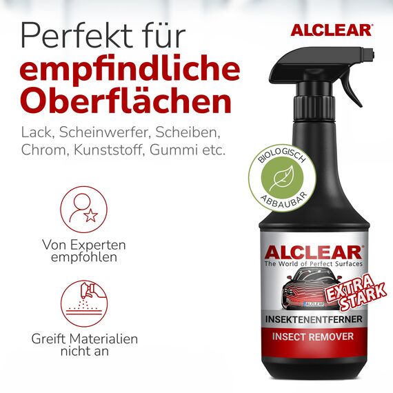 ALCLEAR 721IX Insektenentferner extra für Auto & Motorrad – 1000 ml Vorreiniger für Lack, Kunststoff und Chrom – löst schnell & schonend selbst hartnäckige & angetrocknete Insektenverschmutzungen
