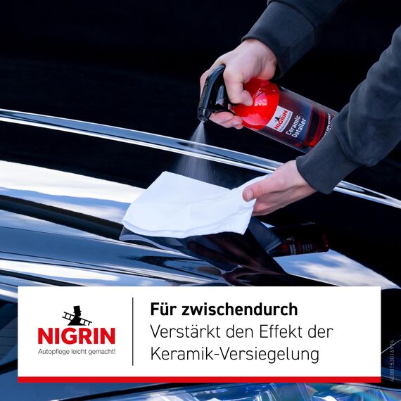 NIGRIN Performance Ceramic Detailer, verstärkt den Effekt der Versiegelung, geeignet für folierte Fahrzeuge und unbehandelte Original-Lacke, 750 ml, rot