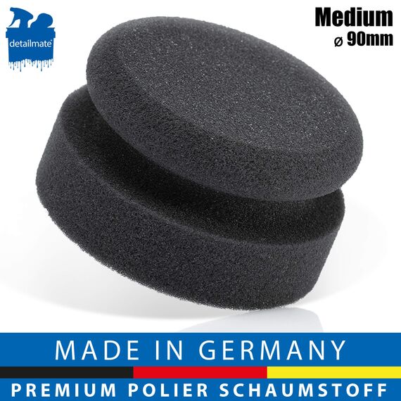 detailmate Autopflege - Made in Germany - Handpolierschwamm medium, schwarz, Ø90mm, Made in Germany aus Premium Schaumstoff für Handpolitur/Wachse/Applikator Pflegeprodukte auf Kunstoff, Reifen