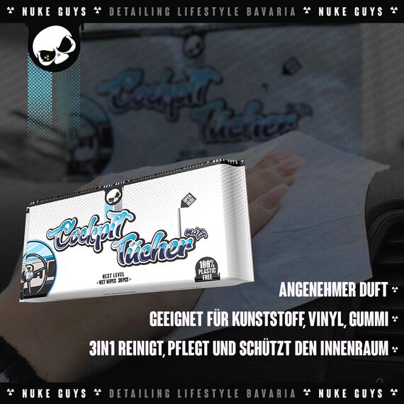 Nuke Guys Auto Reinigungsset Innenraum | Innenraumreiniger + Glasreiniger + 1x Fenstertuch + Auto Duft + Cockpit Tücher Glänzend + 1x Detailing Pinsel + 1x Mikrofasertuch | Autopflege Set
