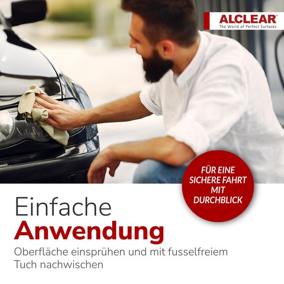 ALCLEAR 721GR Glasreiniger Auto 1000 ml, mit Abperleffekt, für Scheiben innen & außen, Windschutzscheibe, Rückspiegel, Kunststoff, Chrom, streifenfrei, Kindersicherung, Autopflege
