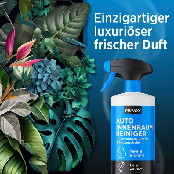 PRINOX Profi Auto Innenraum Reiniger Set 500ml - Cockpitpflege für die Innen Reinigung von Kunststoff, Polster, Leder & Armaturen - Autopflege Innenraumreiniger mit Bürste - Cockpit Reiniger