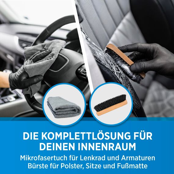 PRINOX Profi Auto Innenraum Reiniger Set 500ml - Cockpitpflege für die Innen Reinigung von Kunststoff, Polster, Leder & Armaturen - Autopflege Innenraumreiniger mit Bürste - Cockpit Reiniger