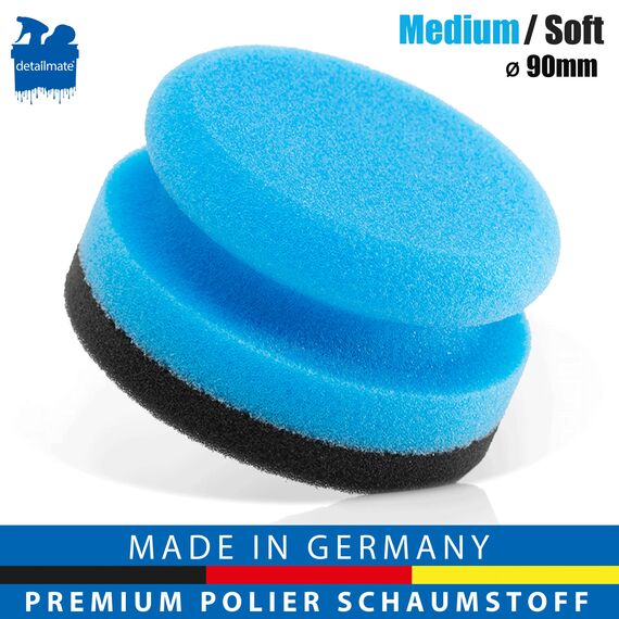 detailmate Autopflege - Made in Germany - 10er Pack Polierschwamm aus Premium Schaumstoff für Handpolitur/Wachse/Applikator für Pflegeprodukte auf Kunststoff, Reifen, etc. (Medium/Soft- Ø90mm)
