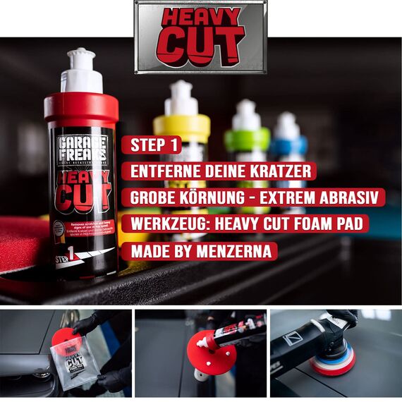 Garage Freaks Autopolitur made by menzerna - Heavy Cut - Step 1 - Schleifpolitur 250ml - Abrasive Autopolitur - hoher Schleifgrad - Kratzerentfernung - silikonfrei - made in Germany