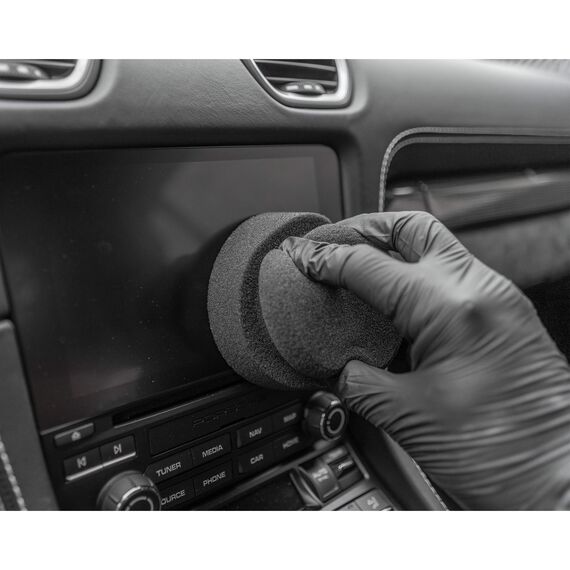 detailmate Autopflege - Made in Germany - Handpolierschwamm Soft, schwarz (feinzellig), Ø 90/50mmaus Premium Schaumstoff für/Wachse/Applikator für Pflegeprodukte auf Kunstoff, Reifen