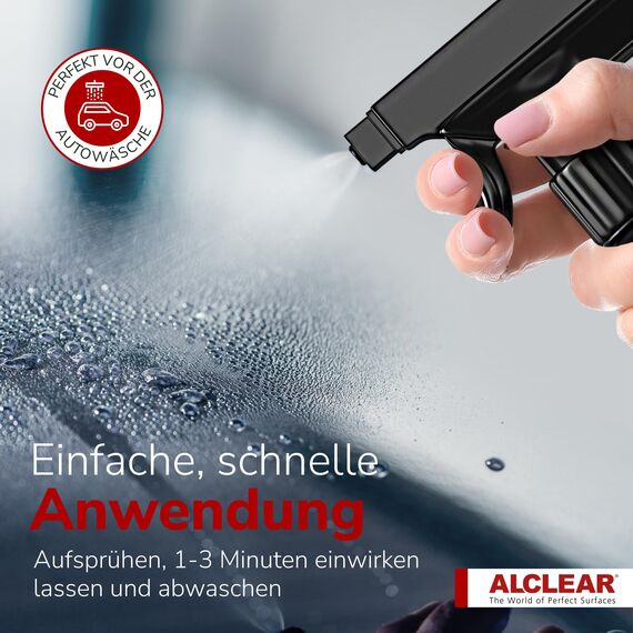 ALCLEAR 721IX Insektenentferner extra für Auto & Motorrad – 1000 ml Vorreiniger für Lack, Kunststoff und Chrom – löst schnell & schonend selbst hartnäckige & angetrocknete Insektenverschmutzungen