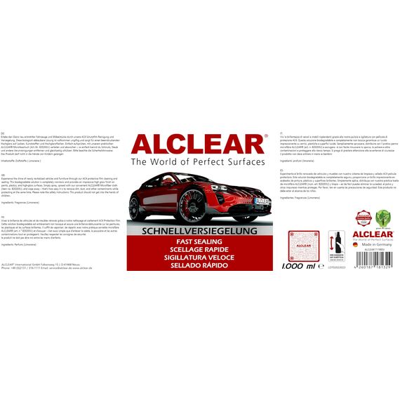 ALCLEAR 711000SV Lackversiegelung Spray – 1000 ml Sprühversiegelung mit Mikrofasertuch für Auto, Motorrad & Caravan – schützt Lack, frischt Glanz auf, wasserabweisend – silikonfrei – Made in Germany