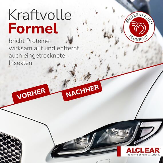 ALCLEAR 721IX Insektenentferner extra für Auto & Motorrad – 1000 ml Vorreiniger für Lack, Kunststoff und Chrom – löst schnell & schonend selbst hartnäckige & angetrocknete Insektenverschmutzungen