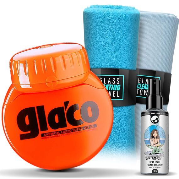 detailmate Scheibenversiegelung Set für Auto und Dusche - perfekter Lotuseffekt: Soft99 Glaco Roll On Large 120 ml + Scheiben Glasreiniger 100ml + Glas Mikrofasertuch + flauschiges Poliertuch