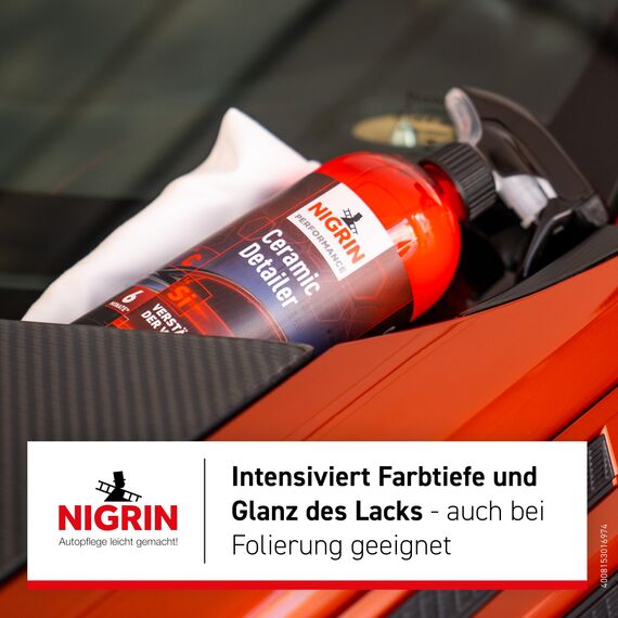 NIGRIN Performance Ceramic Detailer, verstärkt den Effekt der Versiegelung, geeignet für folierte Fahrzeuge und unbehandelte Original-Lacke, 750 ml, rot