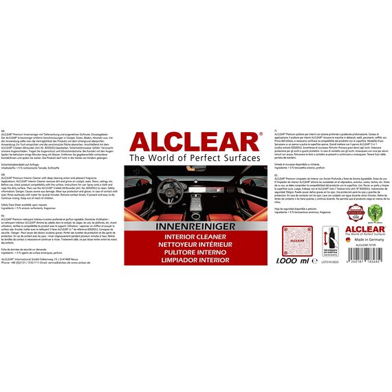 ALCLEAR 721IR Innenreiniger Spray, Auto Innenraum Reiniger für Cockpit, Polster, Kunstleder & Display, reinigt schonend, geruchsneutral, für Fahrzeugpflege & Aufbereitung – Made in Germany