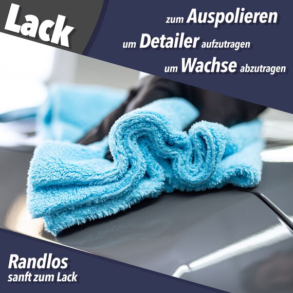 detailmate Polierset Autopflege Bundle - 2X Handpolierschwamm - blau, Ø 130x50mm - Polierpad Applikator für Hand Politur, Wachs, Pflege & Versiegelung - Made in Germany + Mikrofaser Poliertuch