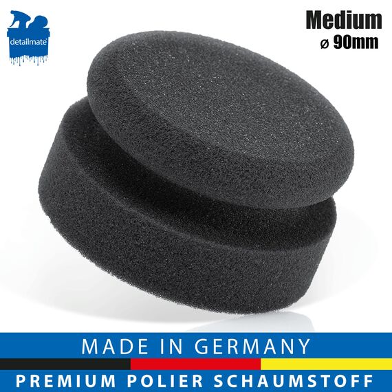 detailmate Autopflege - Made in Germany - 5er Pack Handpolierschwamm medium, schwarz, Ø90mm, aus Premium Schaumstoff für Handpolitur/Wachse/Applikator Pflegeprodukte auf Kunststoff, Reifen
