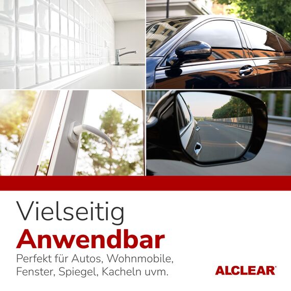 ALCLEAR 721GR Glasreiniger Auto 1000 ml, mit Abperleffekt, für Scheiben innen & außen, Windschutzscheibe, Rückspiegel, Kunststoff, Chrom, streifenfrei, Kindersicherung, Autopflege