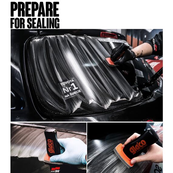 detailmate Auto Scheiben Bundle: Soft99 Glaco de Cleaner, Ultra Glaco, Roll On Large, Mirror Coat Zero, Glass Compound Roll On + 4x Microfiber Monkey Waffeltuch + 3x detailmate Poliertuch