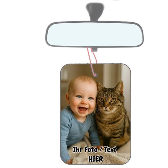Personalisierter 1x Auto Lufterfrischer mit Dein Foto text beidseitig Herz rund rechteckig, für ihn Geburtstag Parfüm (Rechteckige Form)