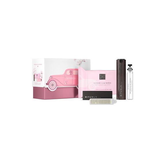 RITUALS The Ritual of Sakura Autoparfum Geschenkset – Enthält ein Autoparfum, eine Packung Autotücher und einen wiederverwendbaren Holzhalter mit 2 nachfüllbare Lufterfrischern