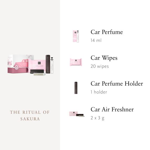 RITUALS The Ritual of Sakura Autoparfum Geschenkset – Enthält ein Autoparfum, eine Packung Autotücher und einen wiederverwendbaren Holzhalter mit 2 nachfüllbare Lufterfrischern