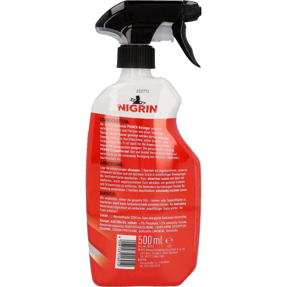 NIGRIN POWER Textil-Reiniger für Auto Innenraum, mit Gewebe-Protector, reinigt gründlich, geruchsauffrischend, 500 ml (Packung mit 2)