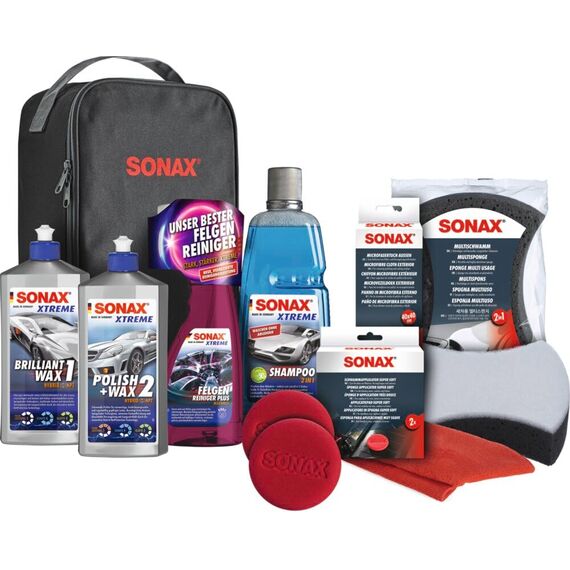 SONAX XTREME Autopflege Set inkl. Tasche (8-teilig); Autoreinigungs- & Pflegeset für den Fahrzeug-Außenbereich (Lack & Felgen) | Art-Nr. 07615410