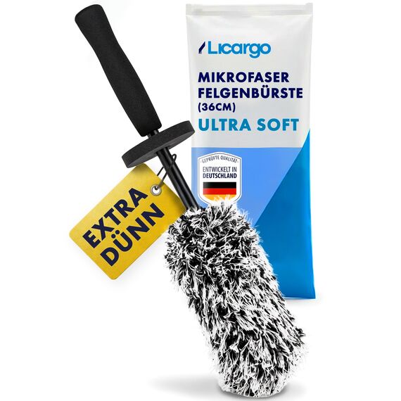 LICARGO Mikrofaser Felgenbürste extra dünn - erreicht Enge Speichen & tiefes Felgenbett - Stabiler Kern, schonend für alle Felgen - Felgenbürste Auto für präzise Felgenreinigung (36cm lang)