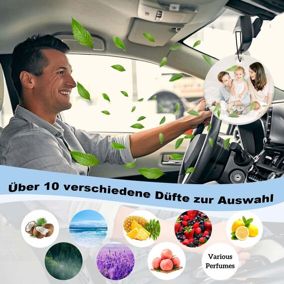 Duft Auto Personalisiert mit Text und Foto Auto Parfüm Lustig Selbst Gestalten Auto Deko Personalisierter Lufterfrischer für Auto, Zuhause, Geschenk,Familie (Runde)